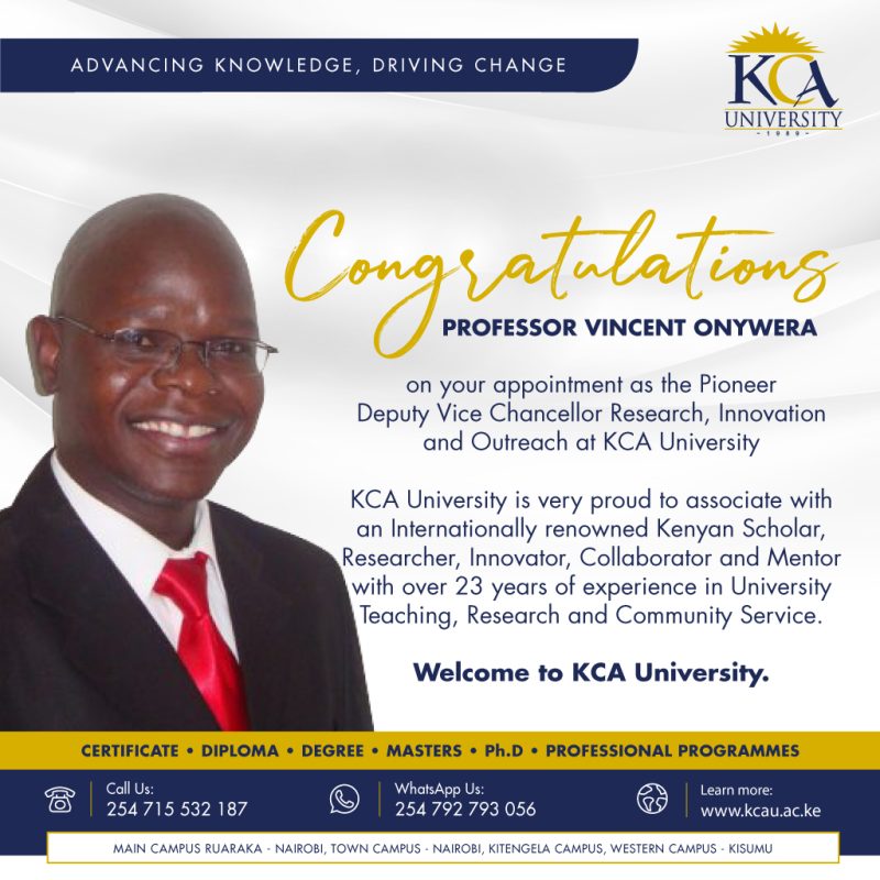 Congratulations Prof. Vincent Onywera on your appointment as the Pioneer Deputy Vice Chancellor Research Innovation and Outreach.