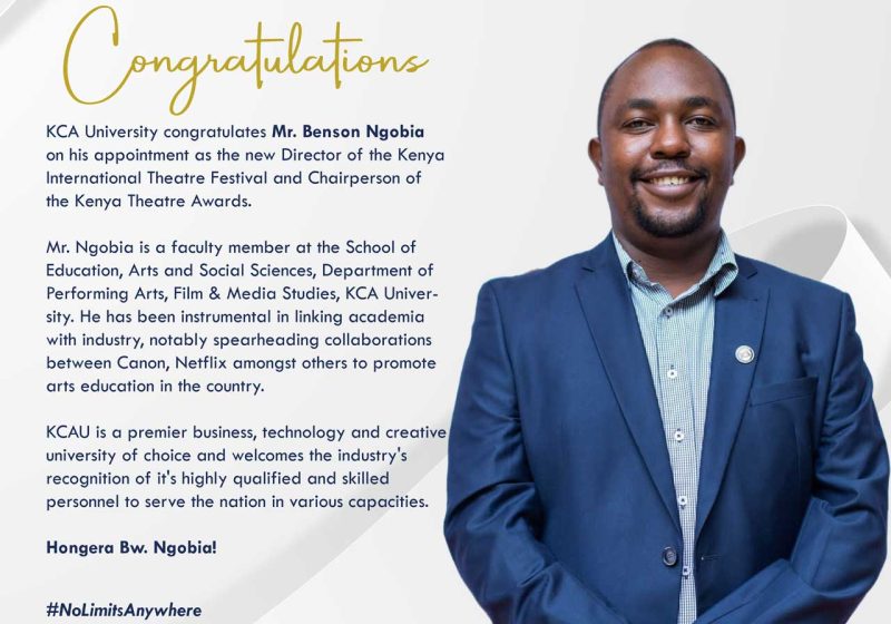 Congratulations Mr. Benson Ngobia on his appointment as the New Director of the Kenya International Theatre Festival