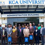 The Honorary Degree Holders poses for a group photo with KCA University team lead by the VC & CEO Prof. Isaiah I.C. Wakindiki (5TH from right)