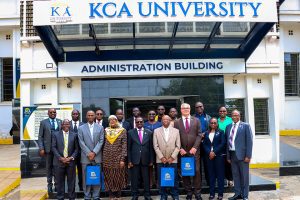 The Honorary Degree Holders poses for a group photo with KCA University team lead by the VC & CEO Prof. Isaiah I.C. Wakindiki (5TH from right)